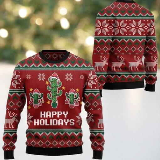 2025 Christmas Cactus Happy Holidays Ugly Christmas Sweater