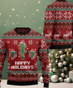 2025 Christmas Cactus Happy Holidays Ugly Christmas Sweater