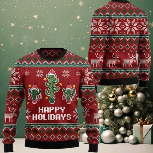 2025 Christmas Cactus Happy Holidays Ugly Christmas Sweater