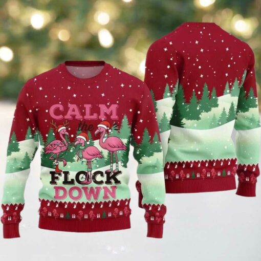 2025 Christmas Calm The Flock Down Ugly Christmas Sweater