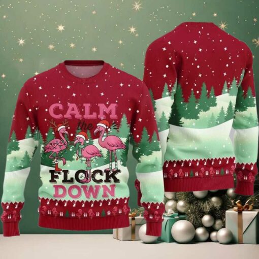 2025 Christmas Calm The Flock Down Ugly Christmas Sweater