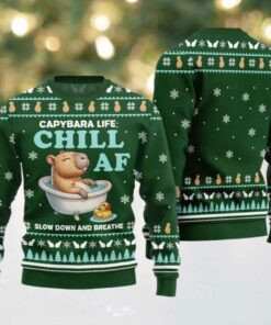 2025 Christmas Capybara Life Chill AF Ugly Christmas Sweater
