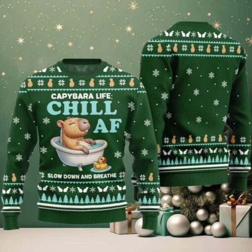 2025 Christmas Capybara Life Chill AF Ugly Christmas Sweater