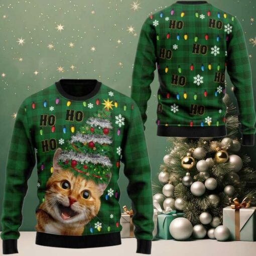 2025 Christmas Cat Christmas Tree Ugly Christmas Sweater