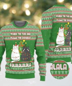 2025 Christmas Cat Wreck The Tree And Blame The Doggle Ugly Christmas Sweater