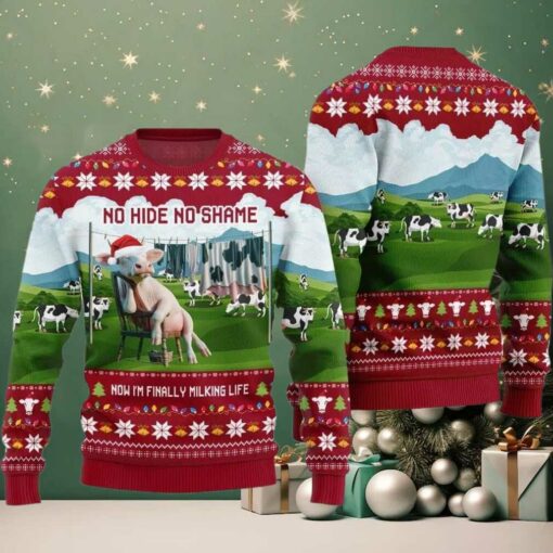 2025 Christmas Cow No Hide No Shame Now I’m Finally Miling Life Ugly Christmas Sweater