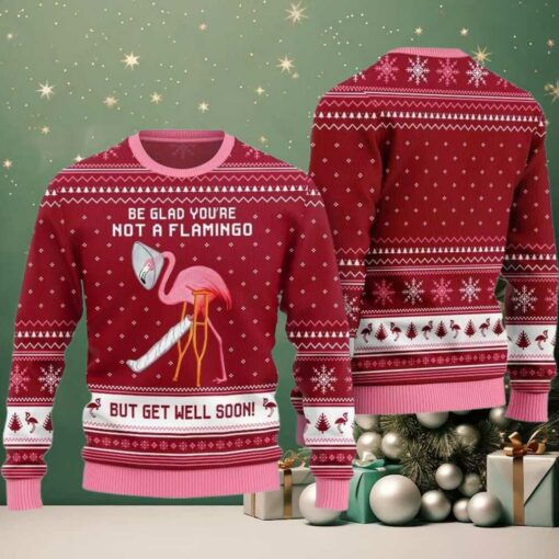 2025 Christmas Crazy Flamingo Oops Broken Leg Ugly Christmas Sweater