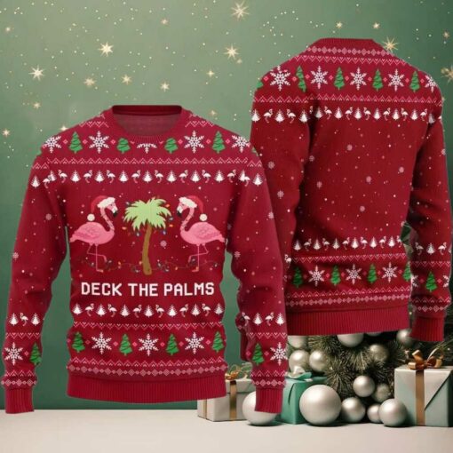 2025 Christmas Flamingo Decking The Palms Ugly Christmas Sweater