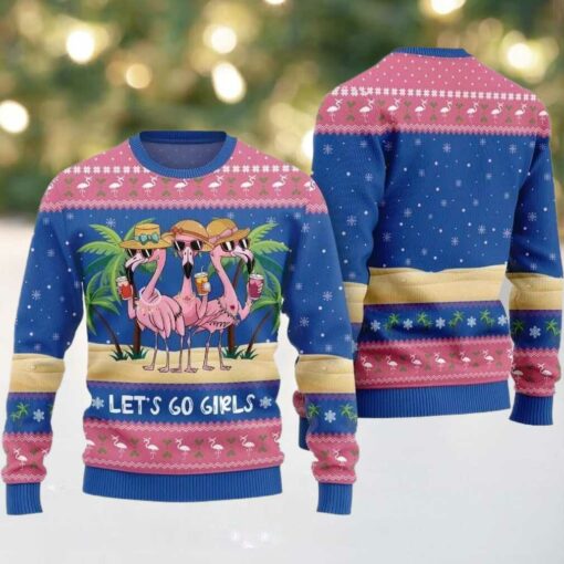 2025 Christmas Flamingo Let’s Go Girls Ugly Christmas Sweater