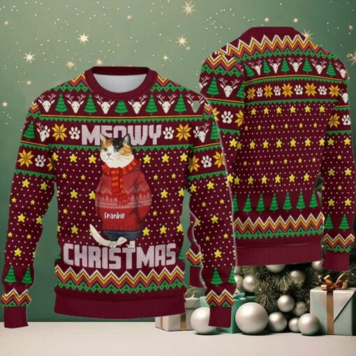 2025 Christmas Funny Cat Meowy Christmas Ugly Sweatshirt