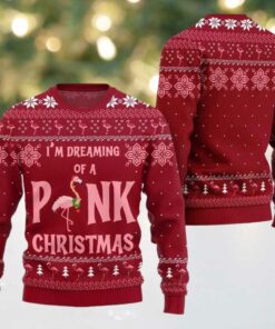 2025 Christmas Im Dreaming Of A Pink Flamingo Ugly Christmas Sweater