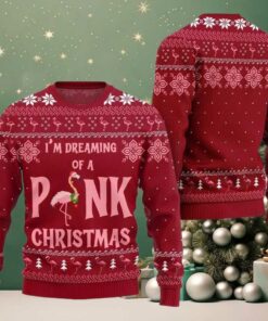 2025 Christmas Im Dreaming Of A Pink Flamingo Ugly Christmas Sweater