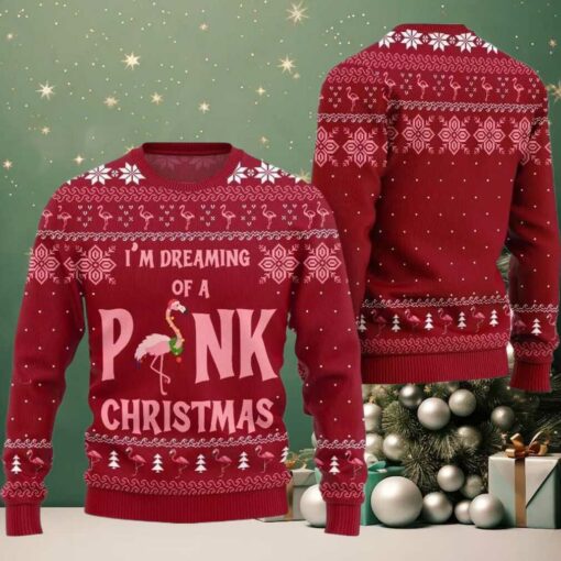 2025 Christmas Im Dreaming Of A Pink Flamingo Ugly Christmas Sweater