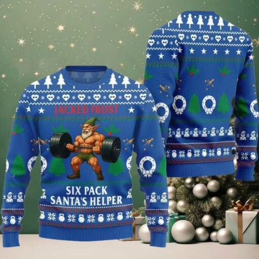 2025 Christmas Jacked Frost Six Pack Santas Helper Ugly Christmas Sweater