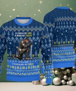 2025 Christmas Man Warrior Of God A Child Of God A Man Of Faith Christmas Ugly Sweatshirt
