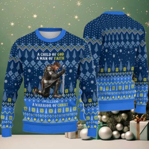 2025 Christmas Man Warrior Of God A Child Of God A Man Of Faith Christmas Ugly Sweatshirt