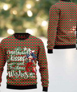 2025 Christmas Mermaid Kisses And Christmas Wishes Ugly Christmas Sweater