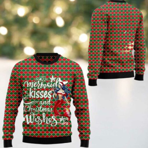 2025 Christmas Mermaid Kisses And Christmas Wishes Ugly Christmas Sweater