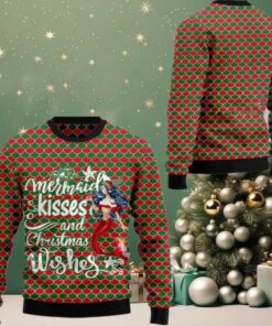 2025 Christmas Mermaid Kisses And Christmas Wishes Ugly Christmas Sweater
