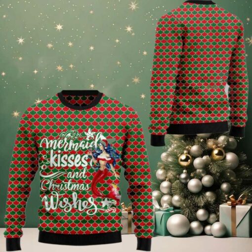 2025 Christmas Mermaid Kisses And Christmas Wishes Ugly Christmas Sweater