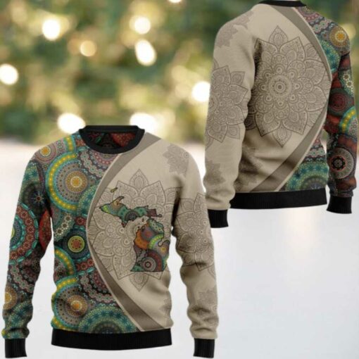 2025 Christmas Michigan Mandala Ugly Christmas Sweater