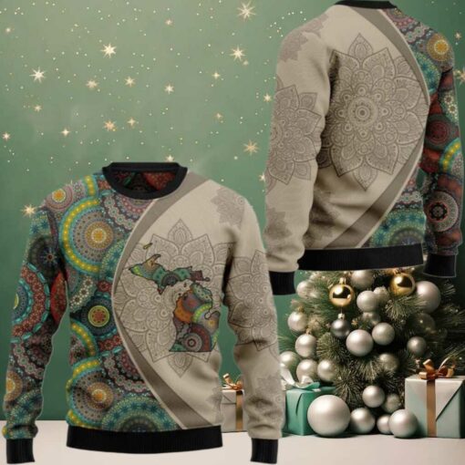 2025 Christmas Michigan Mandala Ugly Christmas Sweater