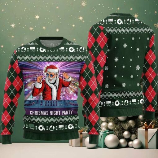 2025 Christmas Night Party DJ Santa Ugly Sweater