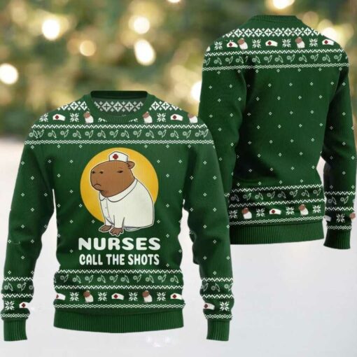 2025 Christmas Nurse Capybara Call The Shots Ugly Christmas Sweater