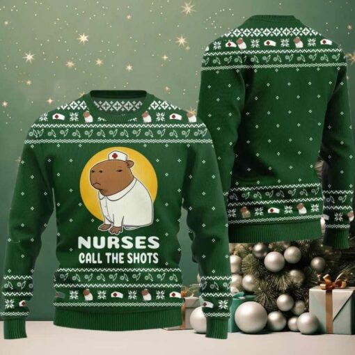 2025 Christmas Nurse Capybara Call The Shots Ugly Christmas Sweater