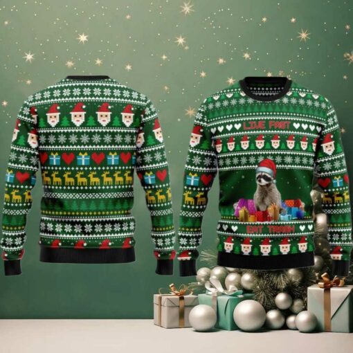 2025 Christmas Raccoon Live Fast Eat Trash Ugly Christmas Sweater