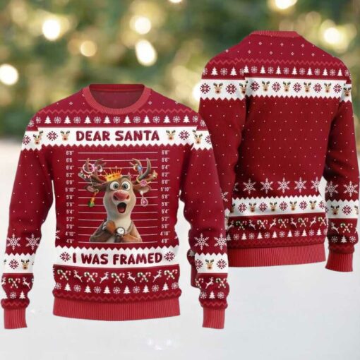 2025 Christmas Reindeer Dear Santa I Was Framed Ugly Christmas Sweater