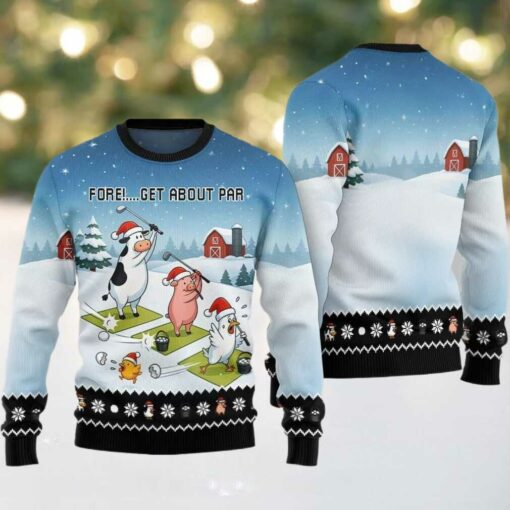 2025 Christmas Ridiculous Farm Golf Fore Get About Par Ugly Christmas Sweater