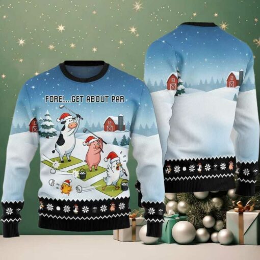 2025 Christmas Ridiculous Farm Golf Fore Get About Par Ugly Christmas Sweater