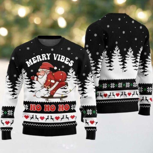 2025 Christmas Santa Merry Vibes Ho Ho Ho Ugly Christmas Sweater