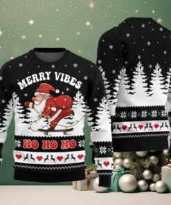 2025 Christmas Santa Merry Vibes Ho Ho Ho Ugly Christmas Sweater