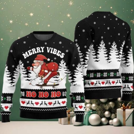 2025 Christmas Santa Merry Vibes Ho Ho Ho Ugly Christmas Sweater