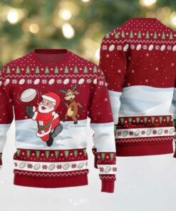 2025 Christmas Santa Playing Rugby Ugly Christmas Sweater