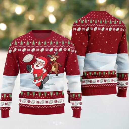 2025 Christmas Santa Playing Rugby Ugly Christmas Sweater