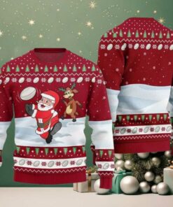 2025 Christmas Santa Playing Rugby Ugly Christmas Sweater