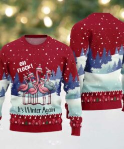 2025 Oh Flock It’s Winter Again Flamingo Ugly Christmas Sweater