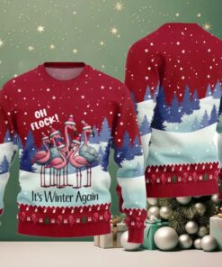 2025 Oh Flock It’s Winter Again Flamingo Ugly Christmas Sweater