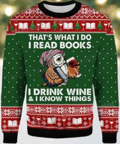 2025 Owl That’s What I Do I Read Books I Drink Wine and I Know Things Ugly Christmas Sweater