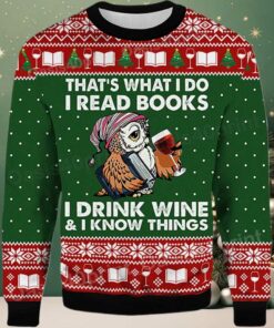 2025 Owl That’s What I Do I Read Books I Drink Wine and I Know Things Ugly Christmas Sweater