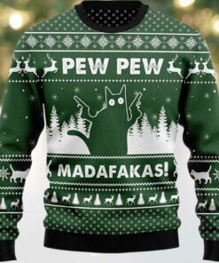 2025 Pew Pew Madafakas Cat Ugly Christmas Sweater
