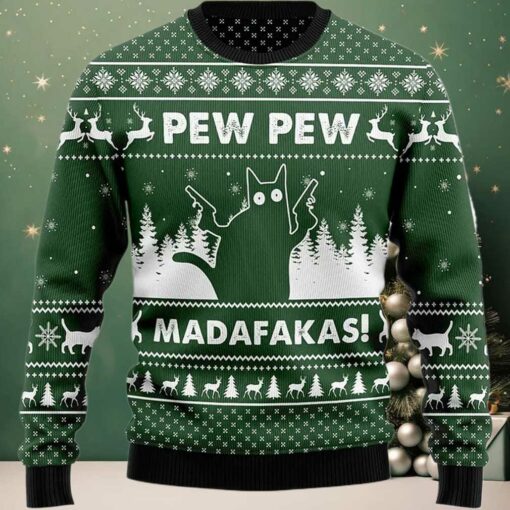 2025 Pew Pew Madafakas Cat Ugly Christmas Sweater