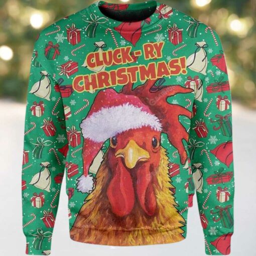 2025 Rooster Chicken Santa Christmas Ugly Sweater
