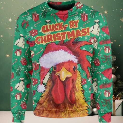 2025 Rooster Chicken Santa Christmas Ugly Sweater
