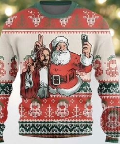 2025 Santa And Jesus Selfie Ugly Christmas Sweater