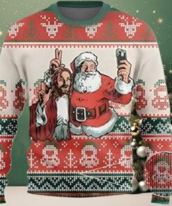 2025 Santa And Jesus Selfie Ugly Christmas Sweater