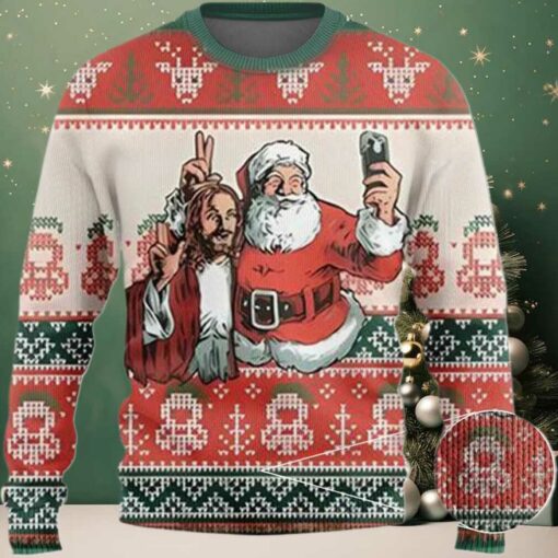 2025 Santa And Jesus Selfie Ugly Christmas Sweater